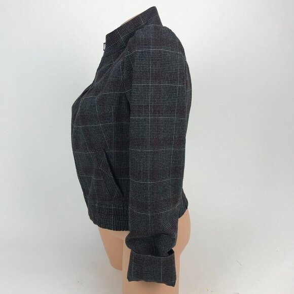 Halogen Preppy Plaid Print Bomber Moto Cropped Jacket Multicolor Academia Size M - Picture 3 of 5